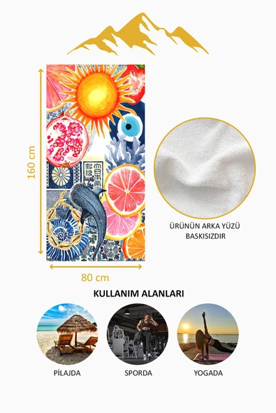 Dijital Baskı Plaj Deniz Havlusu Modern Desenli Peştamal HVL0096 RENKLİ 80 X 160 - Resim 4