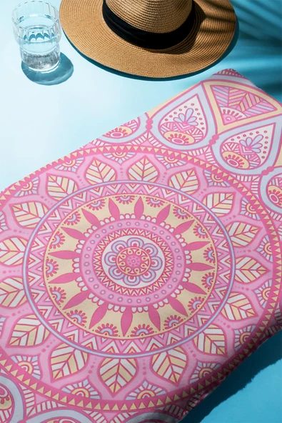 Dijital Baskı Plaj Deniz Havlusu Mandala Desenli Peştamal HVL0151 RENKLİ 80 X 160 - Resim 2