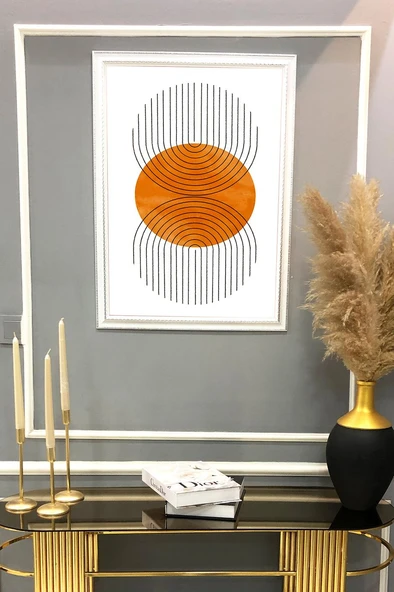 Soyut Boho Geometrik Desenli Dijital Baskılı Kadife Kumaş Çerçeveli Tablo TBL0089 RENKLİ 50 X 70 - Resim 2