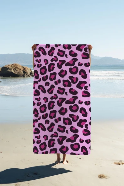Dijital Baskı Plaj Deniz Havlusu Leoparlı Desen Peştamal HVL0014 RENKLİ 80 X 160 ürün görseli 1