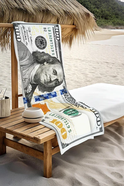 Dijital Baskı Plaj Deniz Havlusu Dolar Desenli Peştamal HVL0103 RENKLİ 80 X 160 - Resim 3