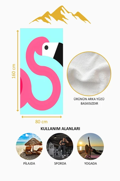 Dijital Baskı Plaj Deniz Havlusu Flamingo Desenli Peştamal HVL0212 RENKLİ 80 X 160 - Resim 4