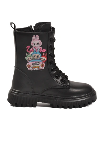 Ayakmod Siyah İçi Kürklü Bağcıklı Fermuarlı Kız Çocuk Bot 2005 F ürün görseli 1