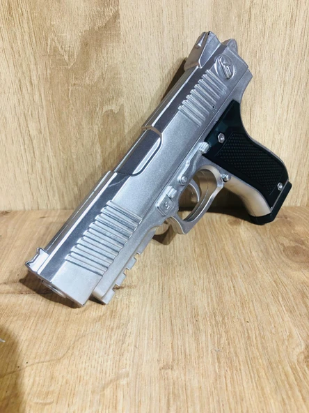 Gümüş Renk Boncuklu Oyuncak Tabanca 1 Adet +1 adet hedef 9 cm +  21 Paket Boncuk - Resim 4