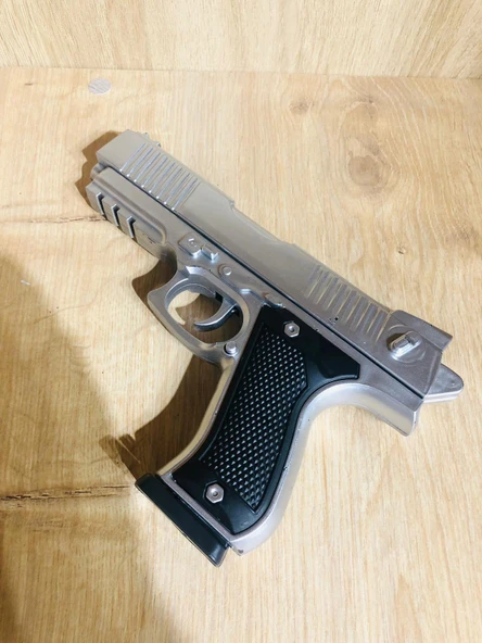 Gümüş Renk Boncuklu Oyuncak Tabanca 1 Adet + 1 Adet Hedef Kırmızı 9 cm + 21 Paket Boncuk - Resim 5