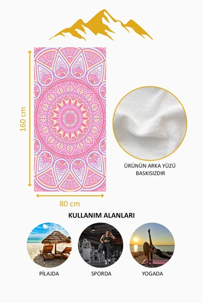 Dijital Baskı Plaj Deniz Havlusu Mandala Desenli Peştamal HVL0151 RENKLİ 80 X 160 - Resim 4