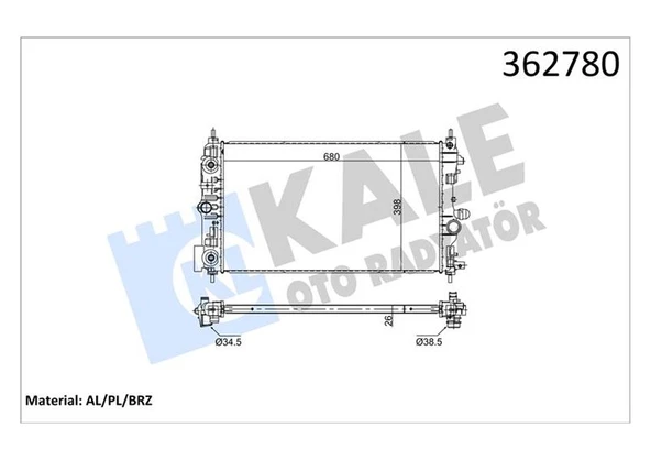 KALE 362780 RADYATÖR OPEL ASTRA J 1.7-2.0CDTI 09<15-ZAFIRA C 2.0CDTI 11>CASCADA-CHEVROLET CRUZE 1.7TD 12> AT BR AZING 680X398X26 SU RADYATÖRÜ 39074661-1300305-13310787-13267669 ürün görseli 1
