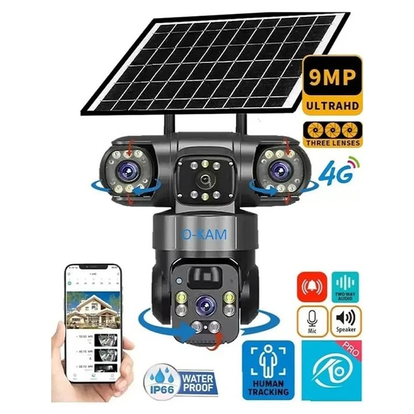 O-kam 6060 4G 6Mp Dual Lens Solar Panel Sim Kart Destekli Ptz Kamera ürün görseli 1