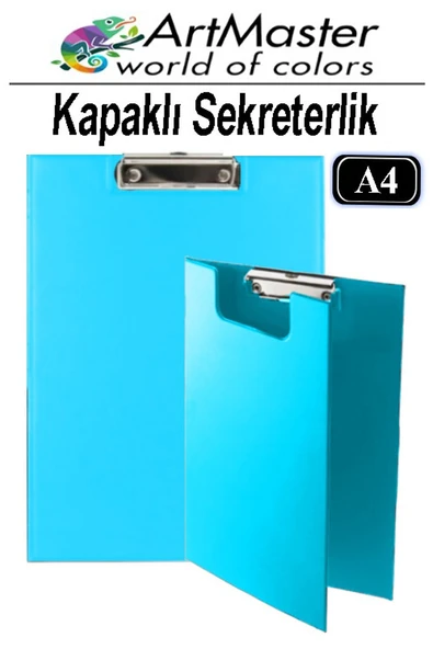 A4 Açık Mavi Kapaklı Sekreterlik 1 Adet Renkli Klipsli Metal Mekanizmalı 80 Yaprak Kapasiteli Ofis Büro ürün görseli 1