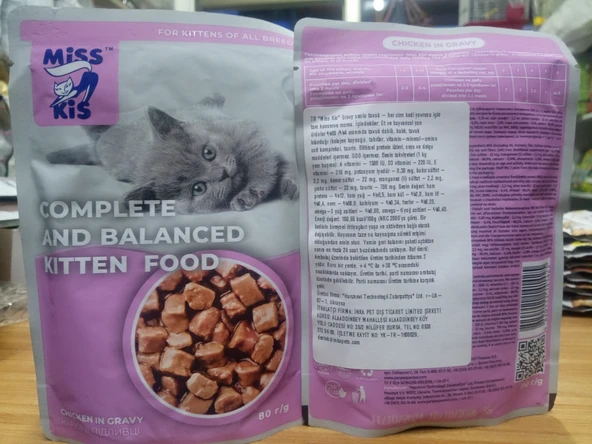 Miss Kis Yavru Kedi Yaş Mama Sos İçinde  Tavuklu 80 GRAM X 10 Adet ürün görseli 1