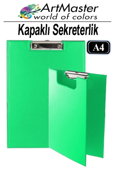 A4 Yeşil Kapaklı Sekreterlik 1 Adet Renkli Klipsli Metal Mekanizmalı 80 Yaprak Kapasiteli Ofis Büro ürün görseli 1