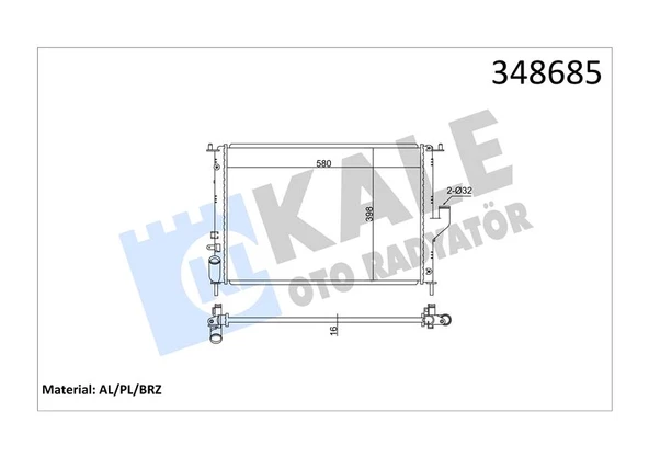 KALE 348685 MOTOR SU RADYATÖRÜ DACIA LOGAN 06> SANDERO 08> DUSTER 10> 1.4 1.5dCİ 1.6 AC 585x408x22 8200735039-214100980R ürün görseli 1