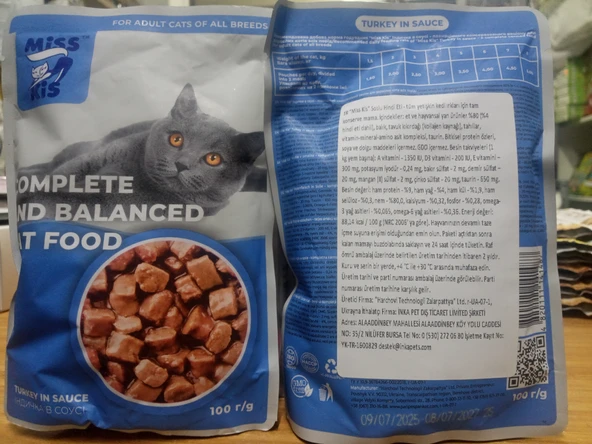 Miss Kis Sos İçinde  Hindi Eti Kedi Yaş Mama 100 gram x 10 Adet ürün görseli 1