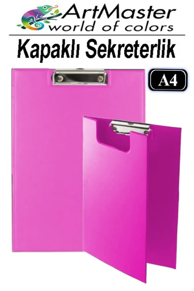A4 Pembe Kapaklı Sekreterlik 1 Adet Renkli Klipsli Metal Mekanizmalı 80 Yaprak Kapasiteli Ofis Büro ürün görseli 1