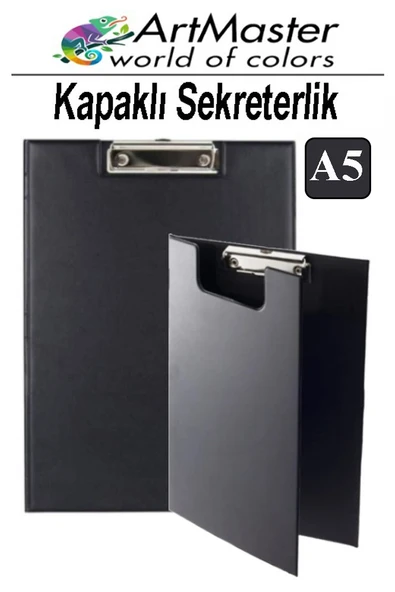 A5 Siyah Kapaklı Sekreterlik 1 Adet Renkli Klipsli Metal Mekanizmalı 80 Yaprak Kapasiteli Ofis Büro ürün görseli 1