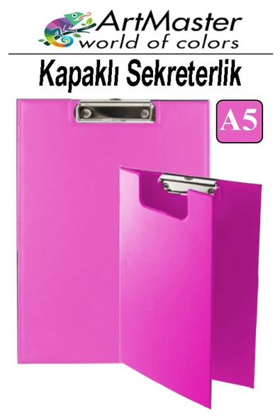 A5 Pembe Kapaklı Sekreterlik 1 Adet Renkli Klipsli Metal Mekanizmalı 80 Yaprak Kapasiteli Ofis Büro ürün görseli 1