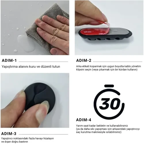 16'lı Çok Kanallı Yapışkanlı Kablo Sabitleyici Seti - Resim 3