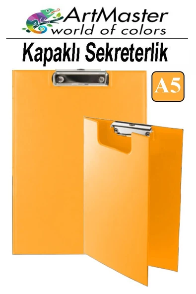 A5 Turuncu Kapaklı Sekreterlik 1 Adet Renkli Klipsli Metal Mekanizmalı 80 Yaprak Kapasiteli Ofis Büro ürün görseli 1