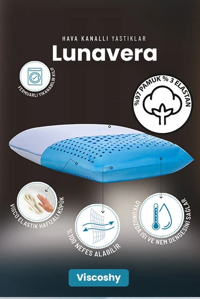 Viscoshy Lunavera AirFlow Hava Kanallı Ortopedik Visco Yastık Premium Ortopedik  Visko, Lüks, Visco Yastık ürün görseli 1