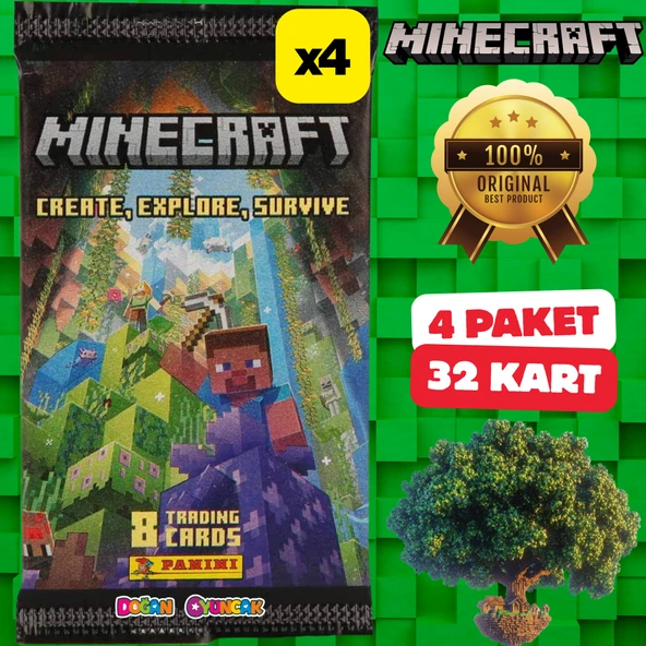 Orijinal Minecraft Treadin Card (4 Paket) - Minecraft Oyun Kartları - Minecraft Koleksiyonluk Kartı Minecraft Kart ürün görseli 1