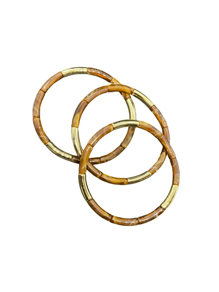 ? Kahverengi ve Altın Renk Akrilik Bileklik Seti — Sıcak ve Lüks Bir Dokunuş ürün görseli 1