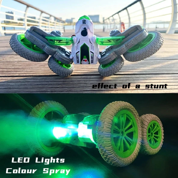 Atomizing Style Uzaktan Kumandalı Akrobatik Araba Yeşil - Işıklı Buharlı Araba - Akrobasi Arabası - Resim 5