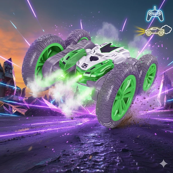 Atomizing Style Uzaktan Kumandalı Akrobatik Araba Yeşil - Işıklı Buharlı Araba - Akrobasi Arabası ürün görseli 1