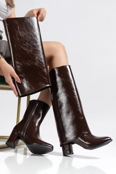 Wila Kahverengi Parlak Topuklu Tak Çıkar Çizme - Resim 2
