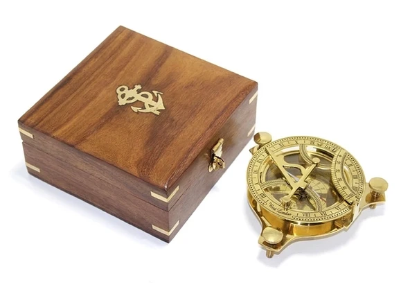 Ahşap Kutulu El Yapımı Pirinç Güneş Saati Ve Pusula 15640 ürün görseli 1