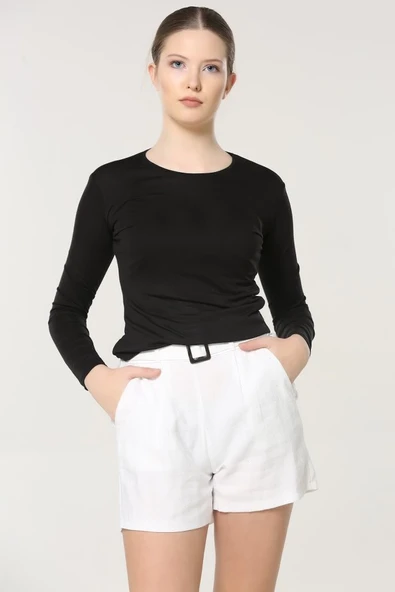 Rahat Ve Şık Uzun Kollu Bisiklet Yaka Likralı Viskon Penye Body Siyah ürün görseli 1