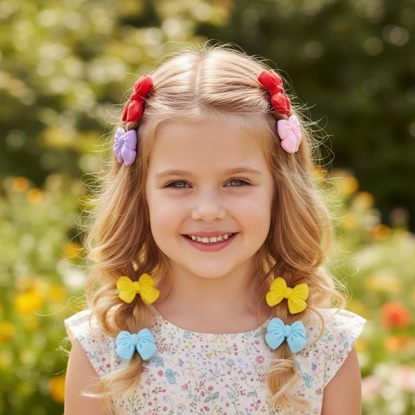 Fiyonklu Kız Çocuk Lastikli Toka 5 Çift - Resim 2