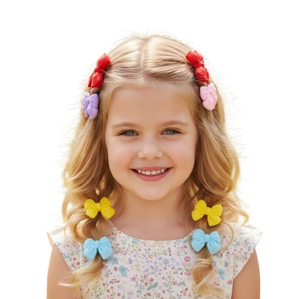 Fiyonklu Kız Çocuk Lastikli Toka 5 Çift - Resim 5