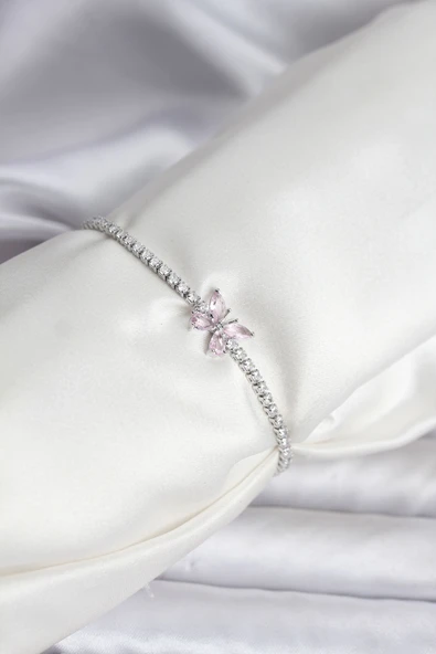 Kelebek Model Zirkon Taşlı Gümüş Renk Pirinç Su Yolu Kadın Bileklik - TJ-BB8103 ürün görseli 1