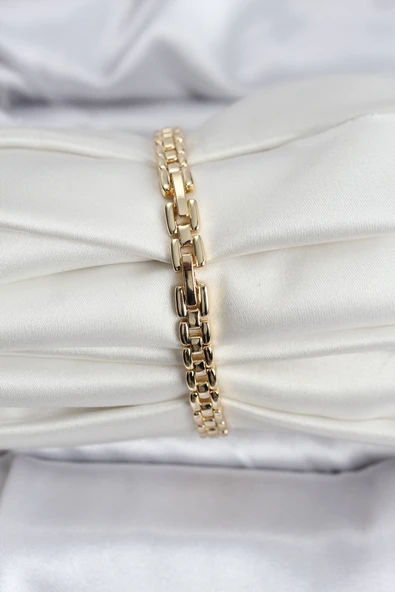 14K Gold Renk Kaplama Zirkon Kare Taşlı CM Kadın Bileklik - TJ-BB8118 - Resim 2