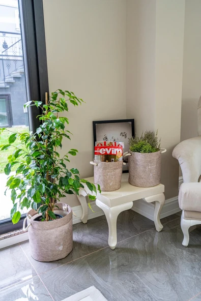 Kulplu Yuvarlak Düzenleyici Çok Amaçlı Kolay Taşınabilen Organizer Keçe Sepet (mega) 03648 - Resim 3