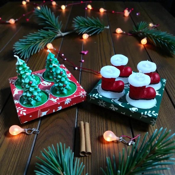 8 ADET VIP ÖZEL TASARIM 2Lİ SET MUM YILBAŞI AĞACI MUMU NOEL BABA PABUÇ MUM GERÇEK MUM YILBAŞI MUMU ürün görseli 1