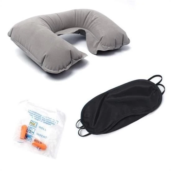 Üçlü Seyahat Seti Şişme Yastık Göz Bandı Kulak Tıkacı - Resim 7