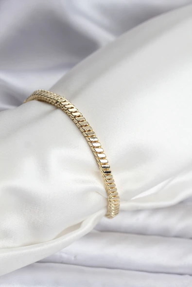 14K Gold Renk Kaplama Kare Zincir Model CM Kadın Bileklik - TJ-BB8114 ürün görseli 1