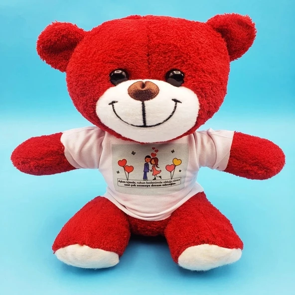 Sevimli Çiftler Tişörtlü Kırmızı Ayı ürün görseli 1