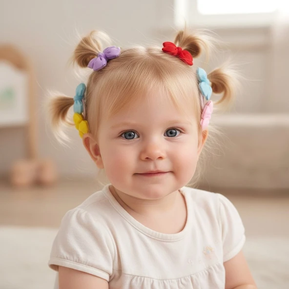 Fiyonklu Kız Çocuk Lastikli Toka 5 Çift ürün görseli 1