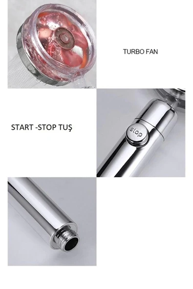 Turbo Duş Başlığı Seti Basınçlı Ayarlanabilir Su Tasarrufu Hortum Ve Mafsal Seti - Resim 2