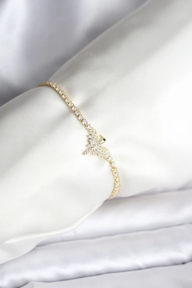 Anka Kuşu Model Zirkon Taşlı Gold Renk Pirinç Su Yolu Kadın Bileklik - TJ-BB8098 ürün görseli 1