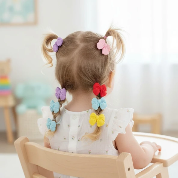 Fiyonklu Kız Çocuk Lastikli Toka 5 Çift - Resim 4