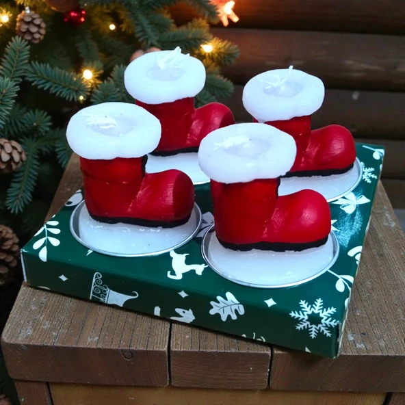 4 ADET ÖZEL TASARIM NOEL BABA PABUÇ MUM GERÇEK MUM KIRMIZI YILBAŞI MUMU NOEL BABA AYAKKABISI MUMU ürün görseli 1
