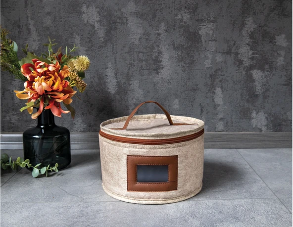 Deri Şeritli Pencereli Yuvarlak Çok Amaçlı Düzenleyici Organizer Kutu Keçe Çanta (mini) - Resim 2