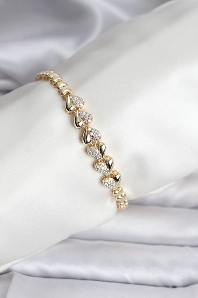 14K Gold Renk Kaplama Kalp Model CM Kadın Bileklik - TJ-BB8122 ürün görseli 1