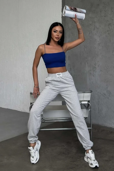 Rahatlığın Şıklığı Tarz Gri Paçası Lastikli Eşofman Altı - Resim 4