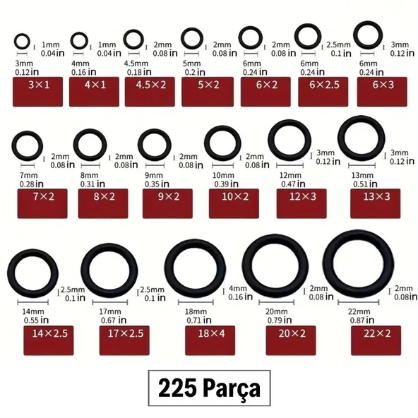 225 Parça Kauçuk Conta Seti ,kendiliğinden Saklama Kutulu O Halkası Seti - Resim 4