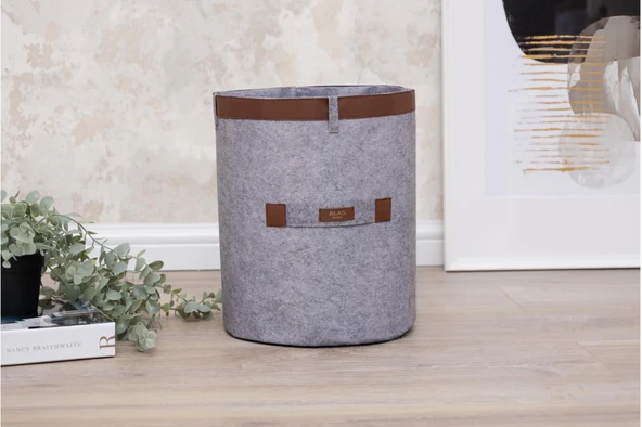 Deri Şeritli Yuvarlak Çok Amaçlı Düzenleyici Organizer Kutu Keçe Sepet (mega) 03877 - Resim 5