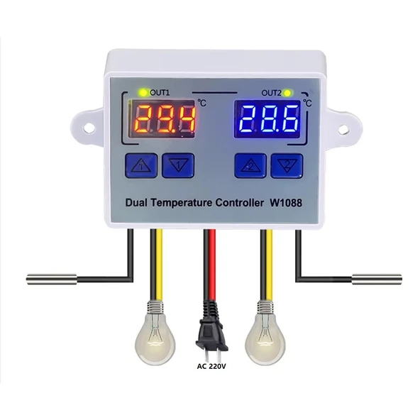Yate10 W1088 AC 220V 10A Çift Kontrollü Termostat ürün görseli 1